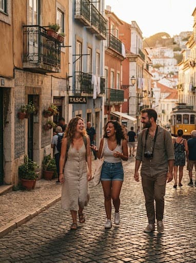 Sunlit Lisbon Cobblestones